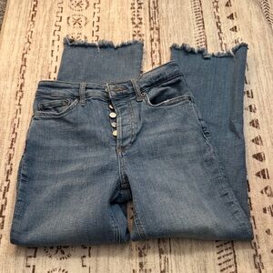 Zara Light Blue Cropped Jeans with Frayed Edges